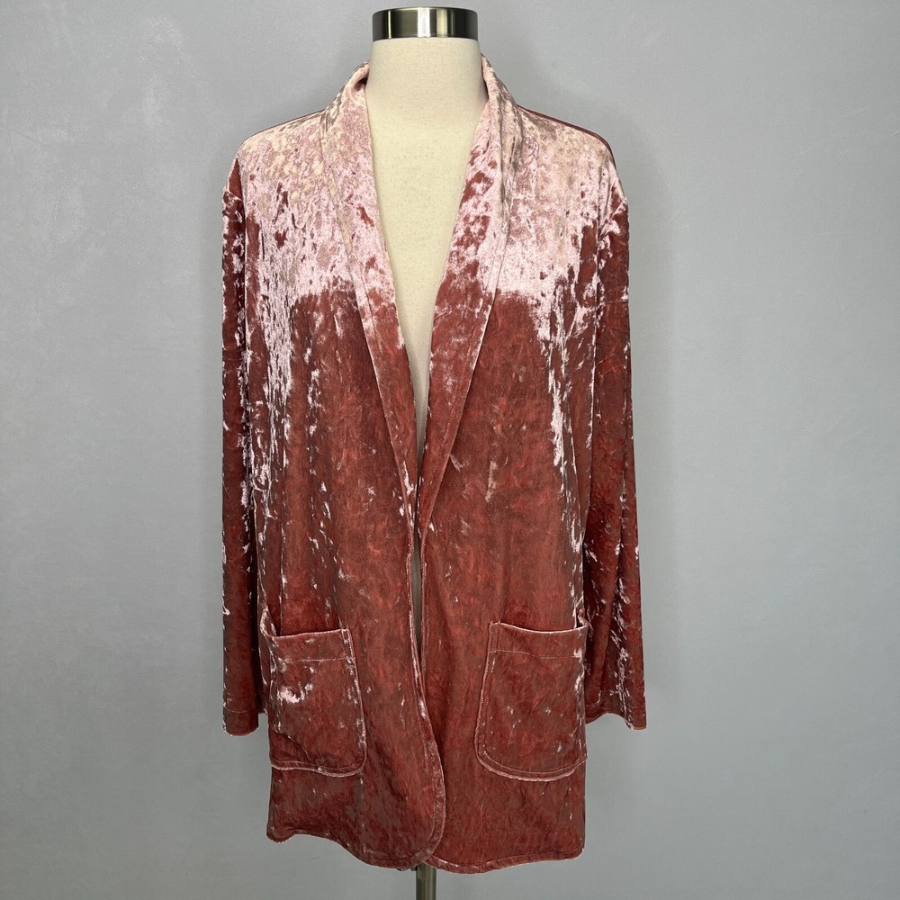 Allen Schwartz Pink Crushed Velvet Open Blazer Sz M Holiday Feminine - Picture 7 of 16